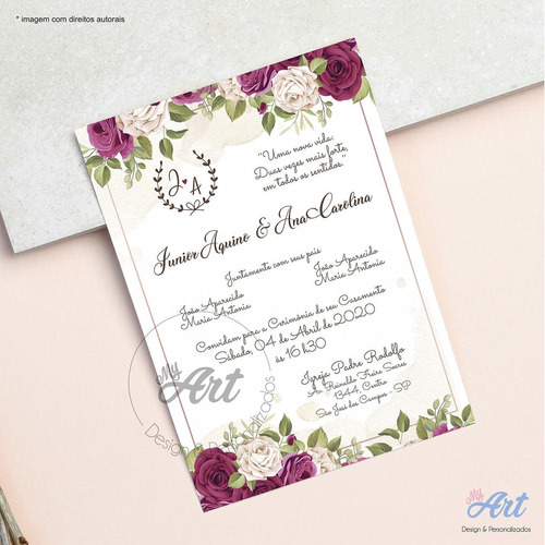 Convite Digital Casamento Flores Marsala Personalizado 15x20 | Parcelamento  sem juros