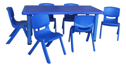 Mesa Infantil Rectangular De Plástico Con 6 Sillas