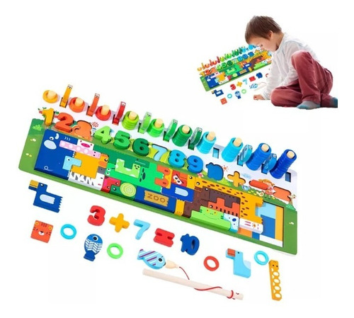 Juguete Didactico Montessori Puzzle Numeros Figuras Y Pesca