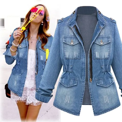 C Abrigo De Mujer, Estilo Casual, Talla Grande, Vaqueros Extra