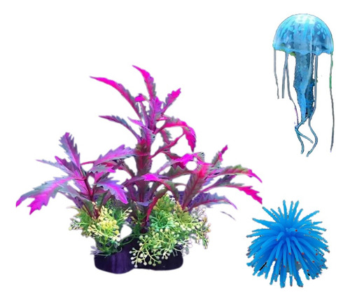 Enfeite De Aquário Planta + Água Viva + Coral 1 Uni Cd