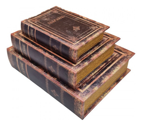 Imagem 3 de 5 de Jogo Caixa Livro Decorativo - 3 Peças Mdf + Pu - G3037