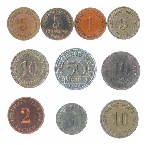 Deutsches Reich 10 Monedas Mixtas Mark Rentenmark Mmg