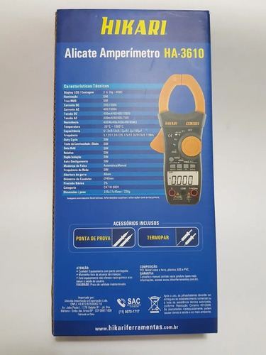 Imagem 7 de 7 de Alicate Amperímetro Hikari Ha-3610 - Dc/ac- Rms Capacitância