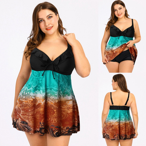 Traje De Baño Tankini Estampado Vintage Para Mujer Talla Gra