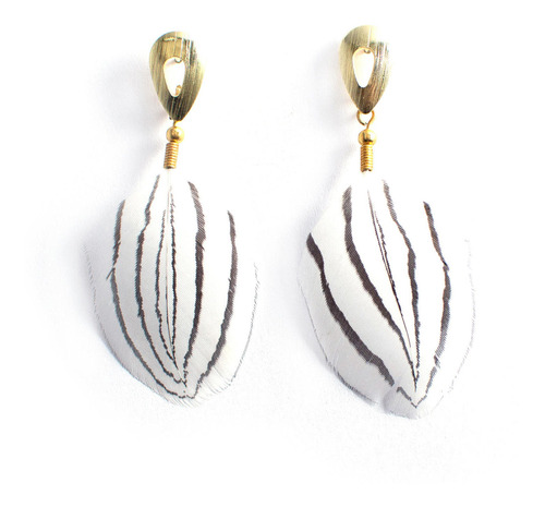 Aros De Pluma Plateado Blanco Dorado 01 Maria Paskaro