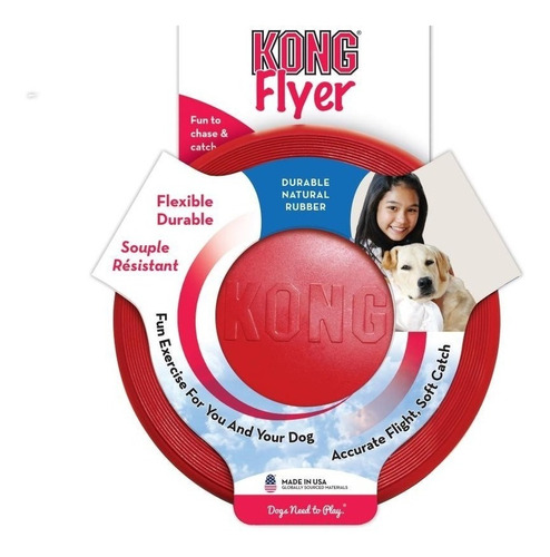 Kong Flyer Frisbee Chico Flexible Y Durable Caucho Natural Color Rojo