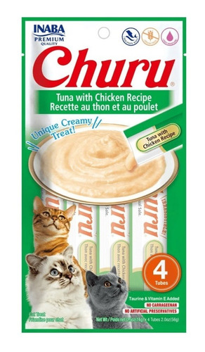 Churu Snack Húmedo De Atún Con Pollo Para Gatos X4 Und