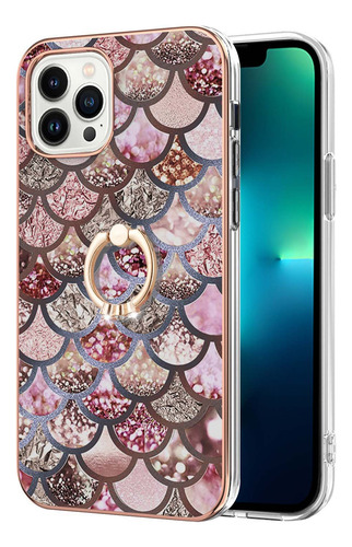 Funda Para Teléfono Motorola Series Sparkling Imd Con Agarre Giratorio Para Los Dedos, Balanzas De Colores Y Patrón De Escamas Rosas