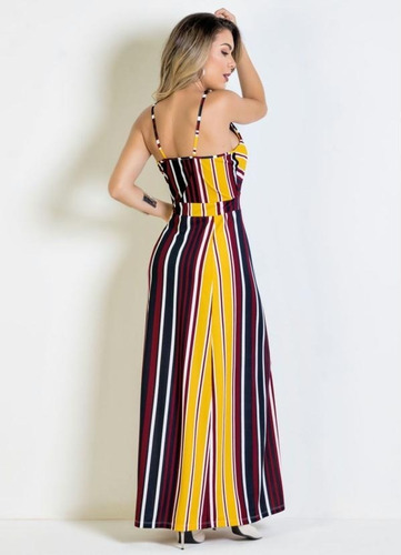 Imagem 2 de 5 de Vestido Longo Feminino Listrado Moda Evangélica 3086227