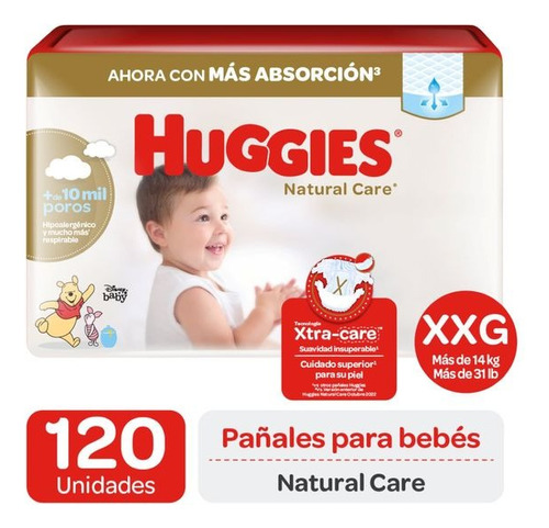 Pañales Huggies Natural Care Xxg 120 Unidades