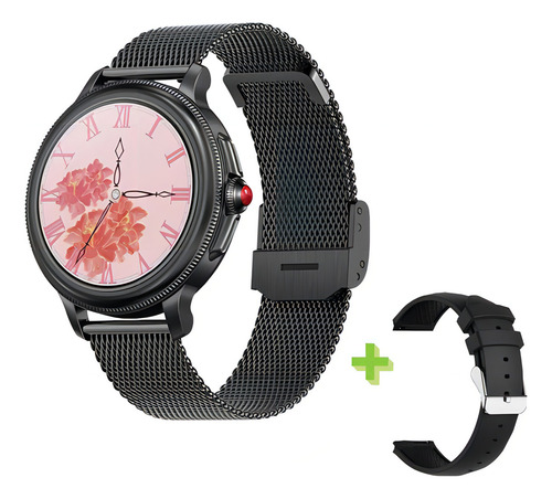 Relógio Smartwatch feminino Cf96 Double Mesh Calls Wh Notif, cor preta