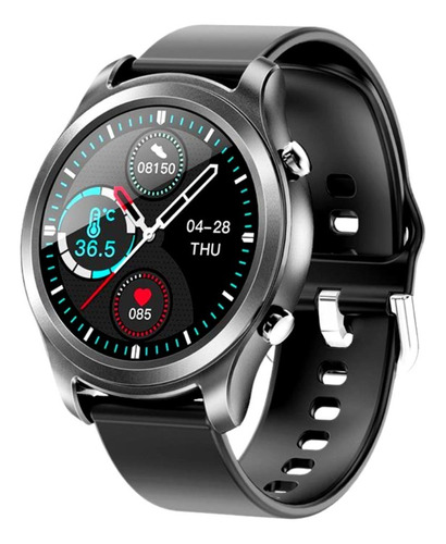 Smartwatch Noga NG-SW05 1.3" caja de  metal  plateada, malla  negra de  tpu