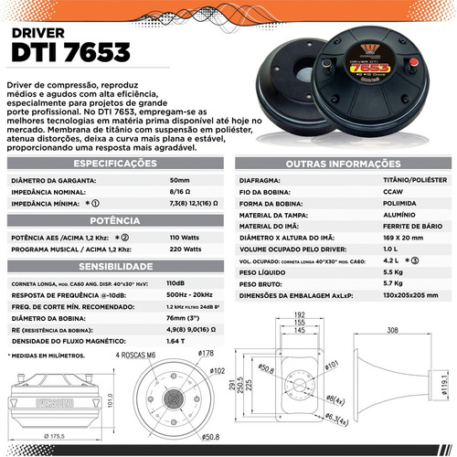Driver Oversound Dti 7653 Titânio 100w | 8ohms | Original
