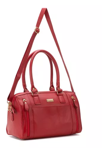 Bolsa feminina baú de couro Chessy - Vermelho