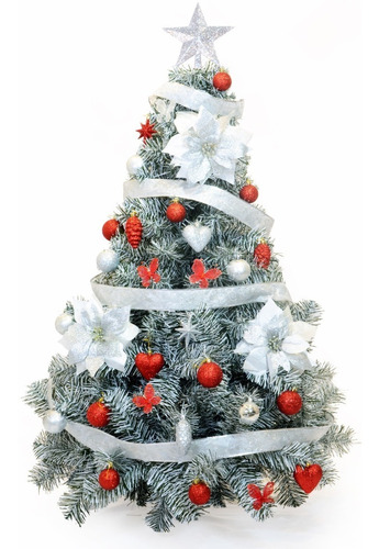Árbol De Navidad Premium 1,30 Con Adornos Rojo Y Plata Color Arbol Nevado C Adornos Rojo-plata