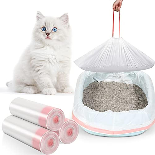30 Count Large Cat Litter Box Liners Drawstring Kitty Litter