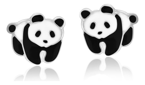 Aeravida Adorable Oso Panda Esmalte Coloreado .925 Aretes De