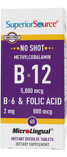 Superior Source B12 5000mcg + B6 Y Acido Folico 60 Tabletas