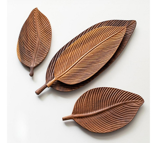 Bandeja De Madera Con Forma De Hoja, 38cm X 15cm X 2cm
