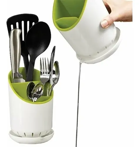 Soporte Para Cubiertos De Cerámica - Organizador De Cocina, Escurridor Compacto, 11x9.8x9.8 Cm, Para Cucharas, Tenedores Y Utensilios