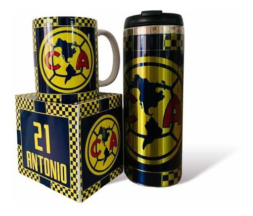 Termo + Taza Club America Azul Personalizado