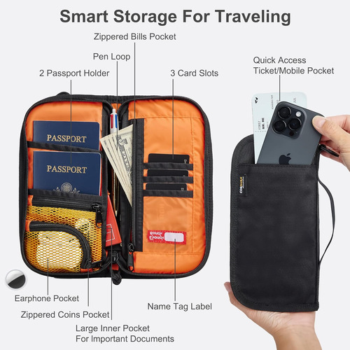 Funda Impermeable Para Pasaporte Con Tarjetero Y Correa Negr