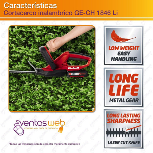 Imagen 3 de 6 de Cortacerco Inalambrico 18v Einhell Espada 46cm Carg Bateria