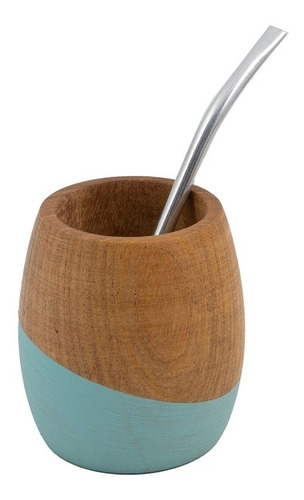 Imagen 1 de 4 de Mate De Madera Con Bombilla Pintado A Mano Diseño Moderno