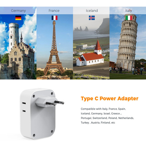 Adaptador De Viagem Tessan Type C Com 4 Tomadas E 3 Portas U
