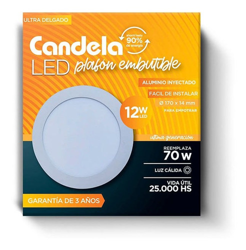 Led Plafon Redondo Embutible 12w Calido