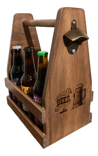 Caja De Madera  Porta Cerveza Con Destapador De Metal