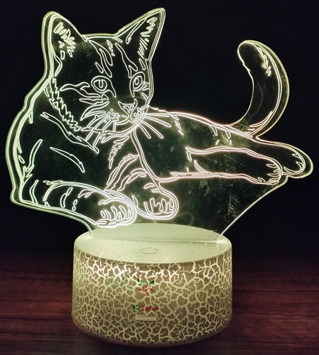 Lámpara Ilusión 3d 7 Colores Led De Gato Gatito Cat