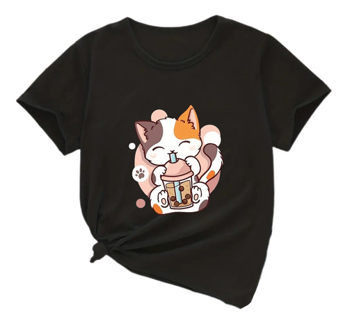 Camiseta Casual De Manga Corta Para Mujer-gatos