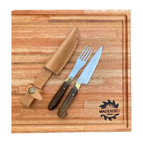 Set ASADO Tabla y Juego Cuchillo y Tenedor con Vaina