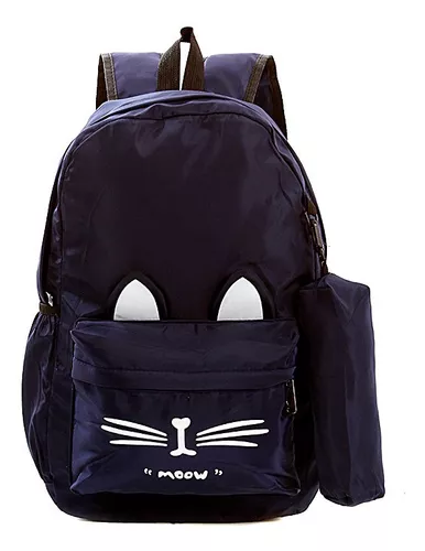 Mochila Feminina Gatinho Moow Com Orelhinhas Escolar Volta As