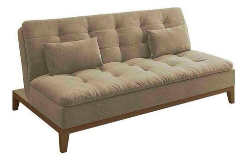 Sofá-cama 3 Lugares Casal Cássia Base Madeira Suede Bege