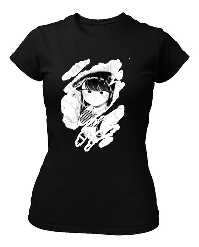 Playera Negra Anime Komi-san Dibujo Moda Japonesa