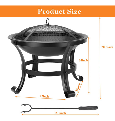 Fire Pit Brasero De Hierro De 22 Pulgadas Fogatas Leñero