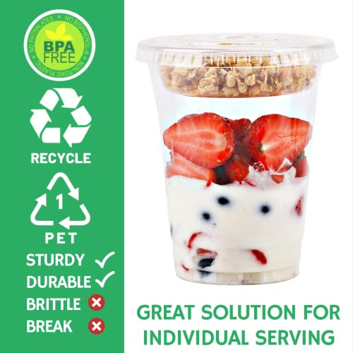 12 Oz Clear Plastic Parfait Cups With Insert 3.25oz & F...