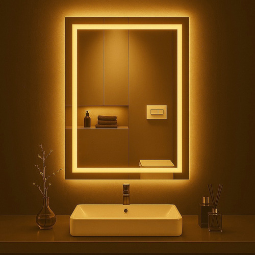 Espelho Retangular Vertical Jateado Led 90x70cm Sensor Touch