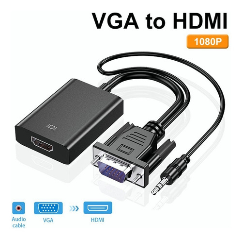 Cable Convertidor Video Vga A Hdmi Con Audio Full Hd 1080p