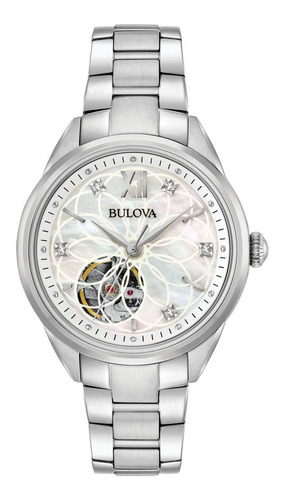 96p181 Reloj Bulova Mechanicals Automatic Diamante Plateado