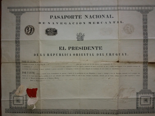 Pasaporte Firma Joaquin Suarez Y Lorenzo Batlle 1848 Guerra 