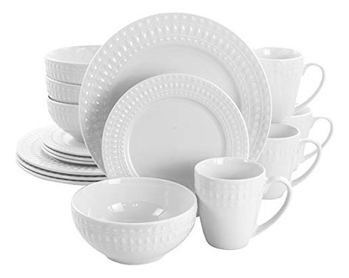 Elama Service For Four 16 Piece Porcelain Dinnerware Set, Wh