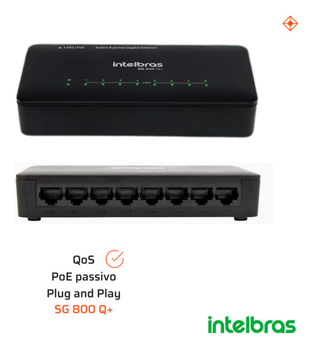 Switch Intelbras 8 Portas Gigabit Não Gerenciável Sg 800 Q+