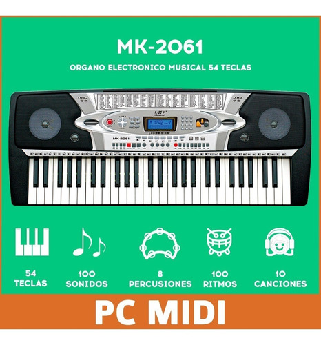 Imagen 3 de 8 de Teclado Musical Órgano Piano T02 Mk2061 54 Teclas Lcd Ritmos