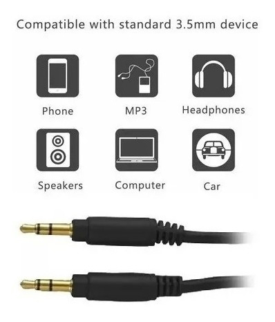 Imagen 2 de 6 de Cable Auxiliar Mini Plug 3.5 Mm. Macho 1,5 Metros Audio