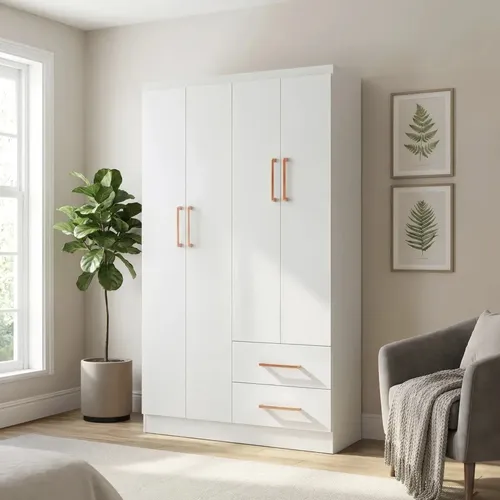 Ropero Closet Armario Blanco De Madera Con 4 Puertas Y Cajones Kingshouse Organización Almacenamiento De Ropa Minimalista Basic Hogar