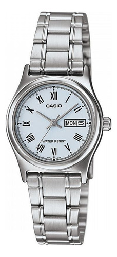 Reloj Mujer Casio Ltp-v006d-2b Origi. Local Barrio Belgrano Color De La Malla Plateado Color Del Bisel Plateado Color Del Fondo Blanco